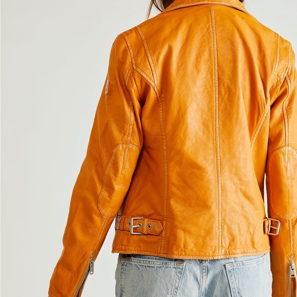 Free People Vibrant Orange Leather Jacket - Picture 2 of 11